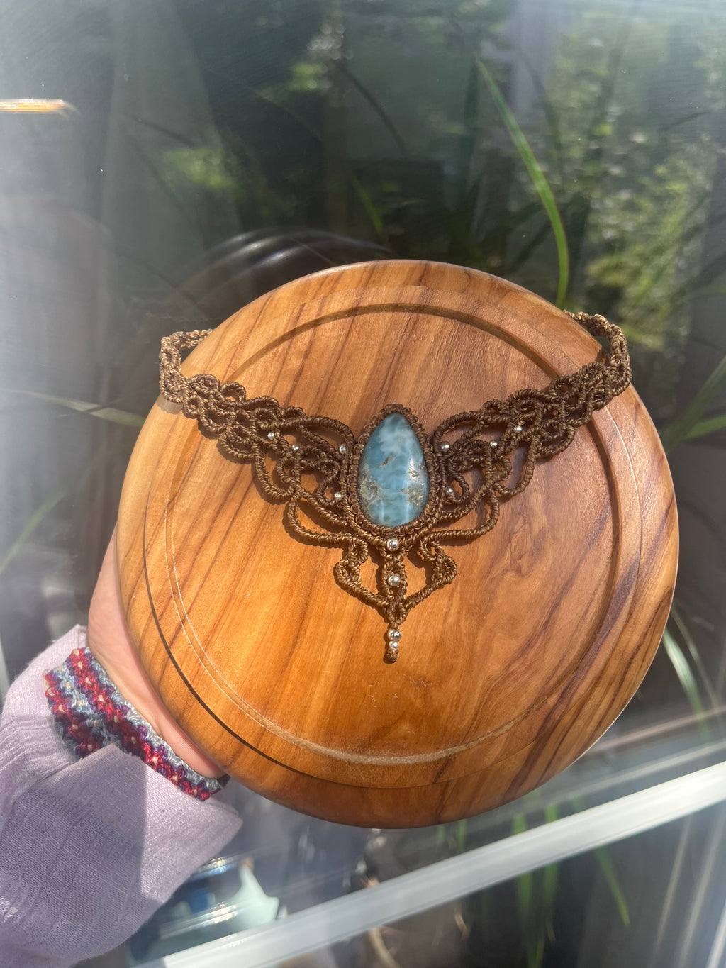Larimar Statement Choker with Silver Brass Beads