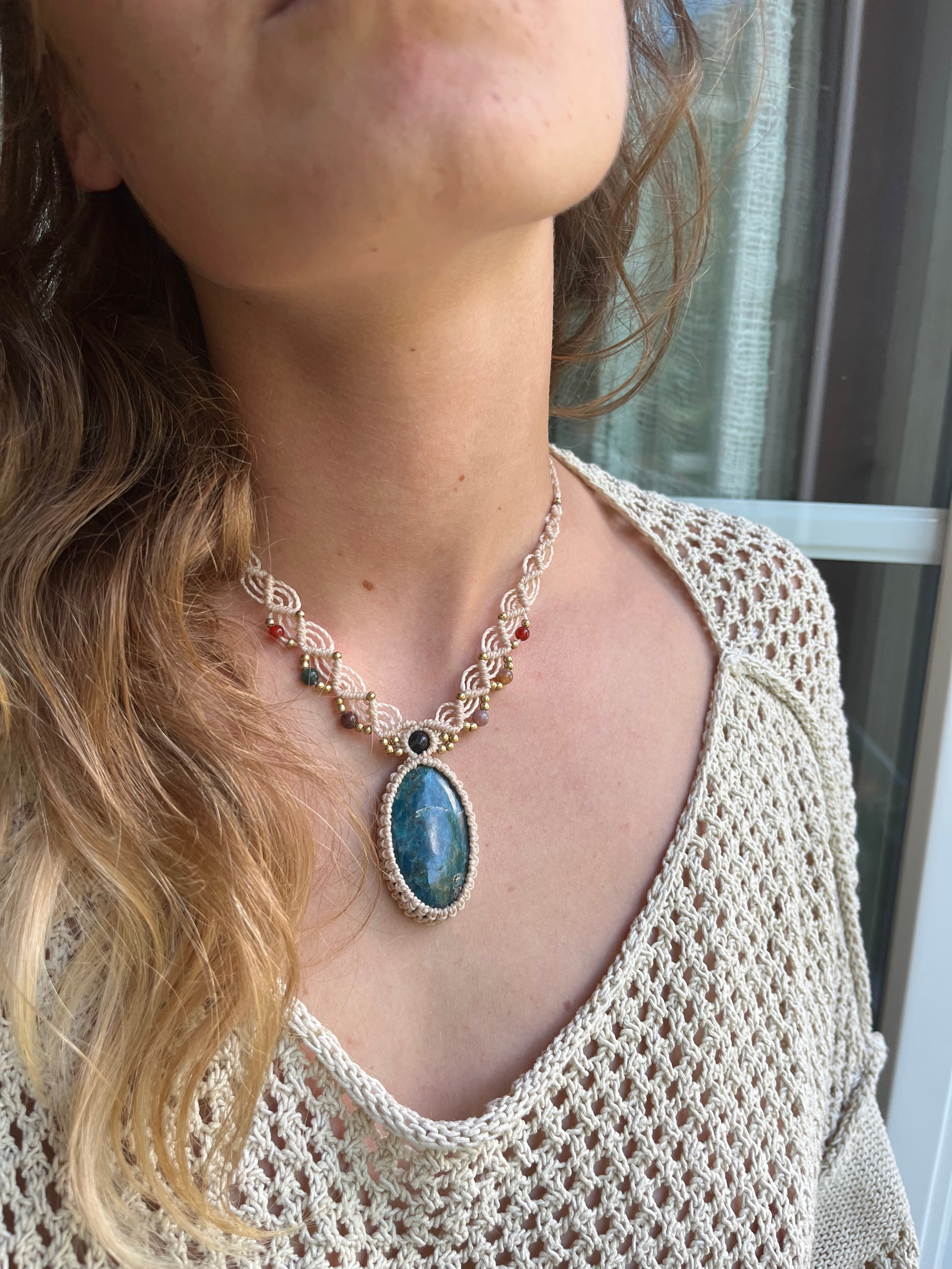Blue Apatite Macramé Necklace