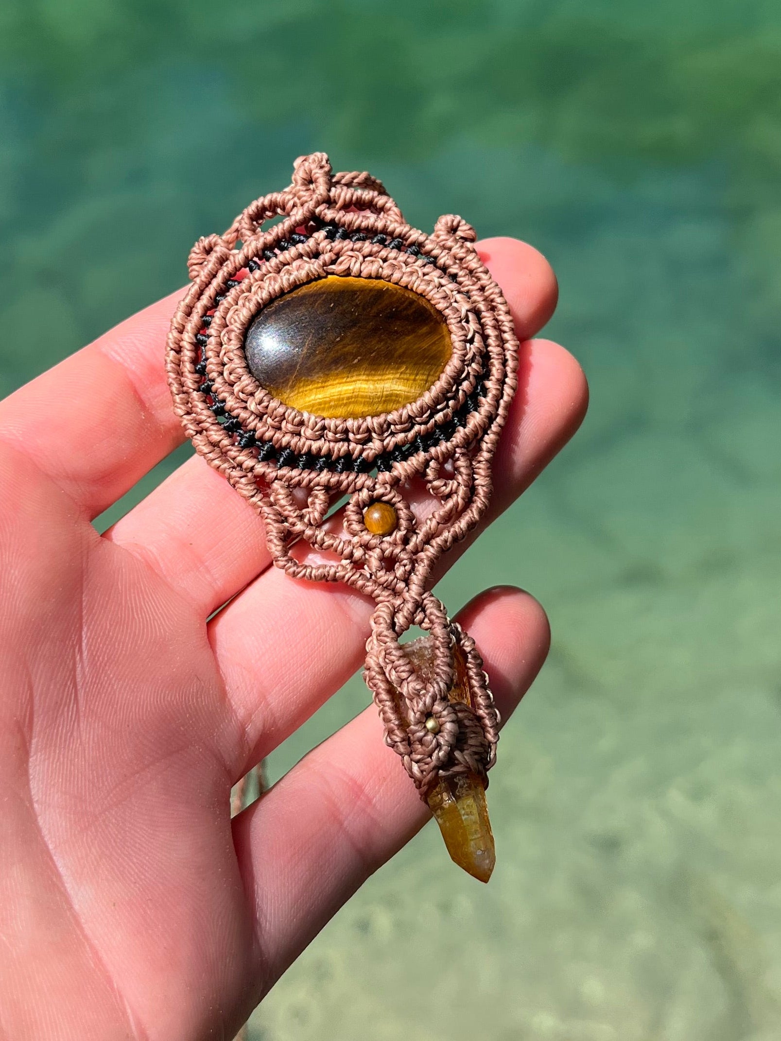 Tiger Eye & Clear Quartz Macrame Necklace