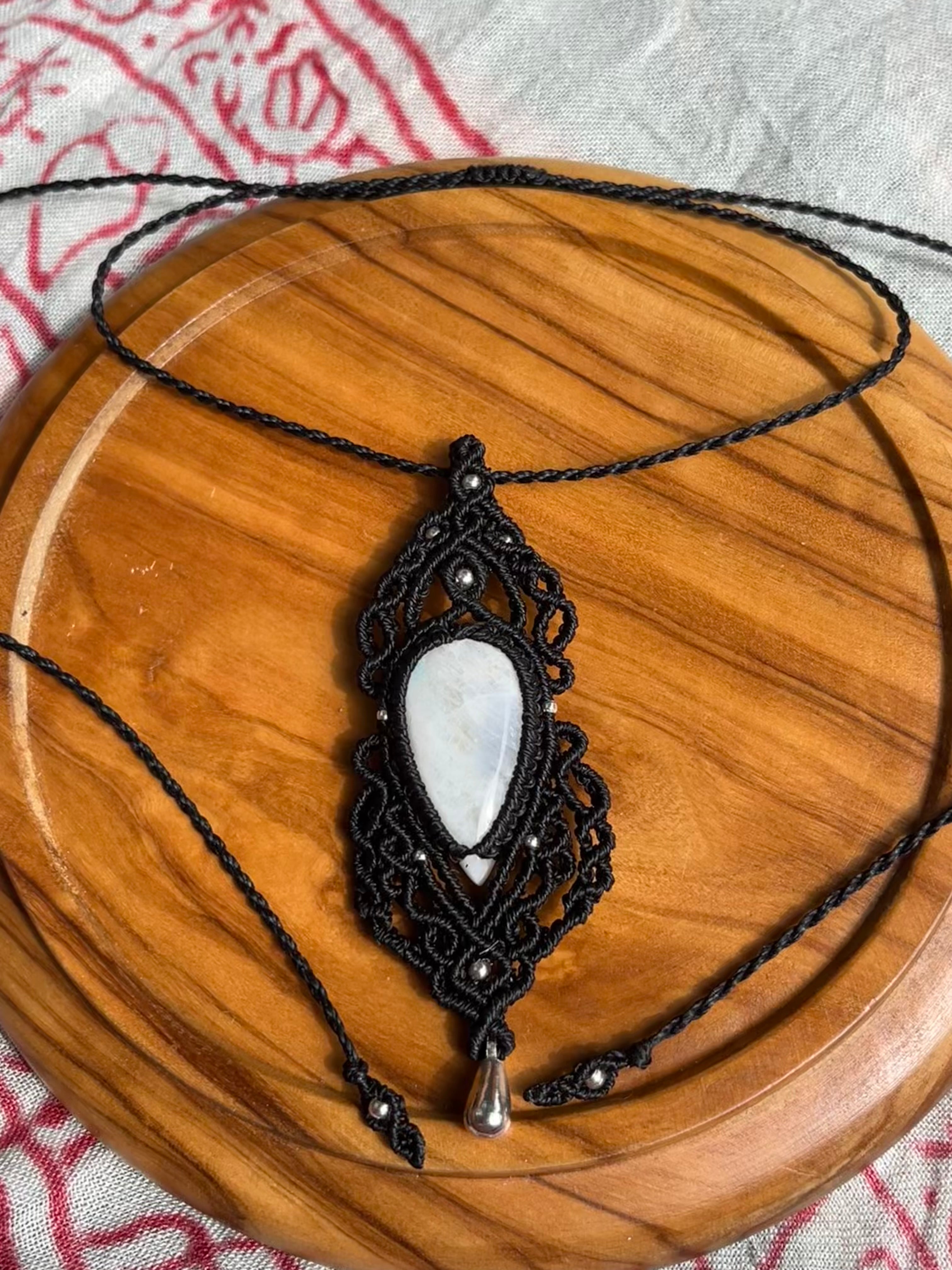 Adjustable Boho Statement Necklace with Rainbow Moonstone