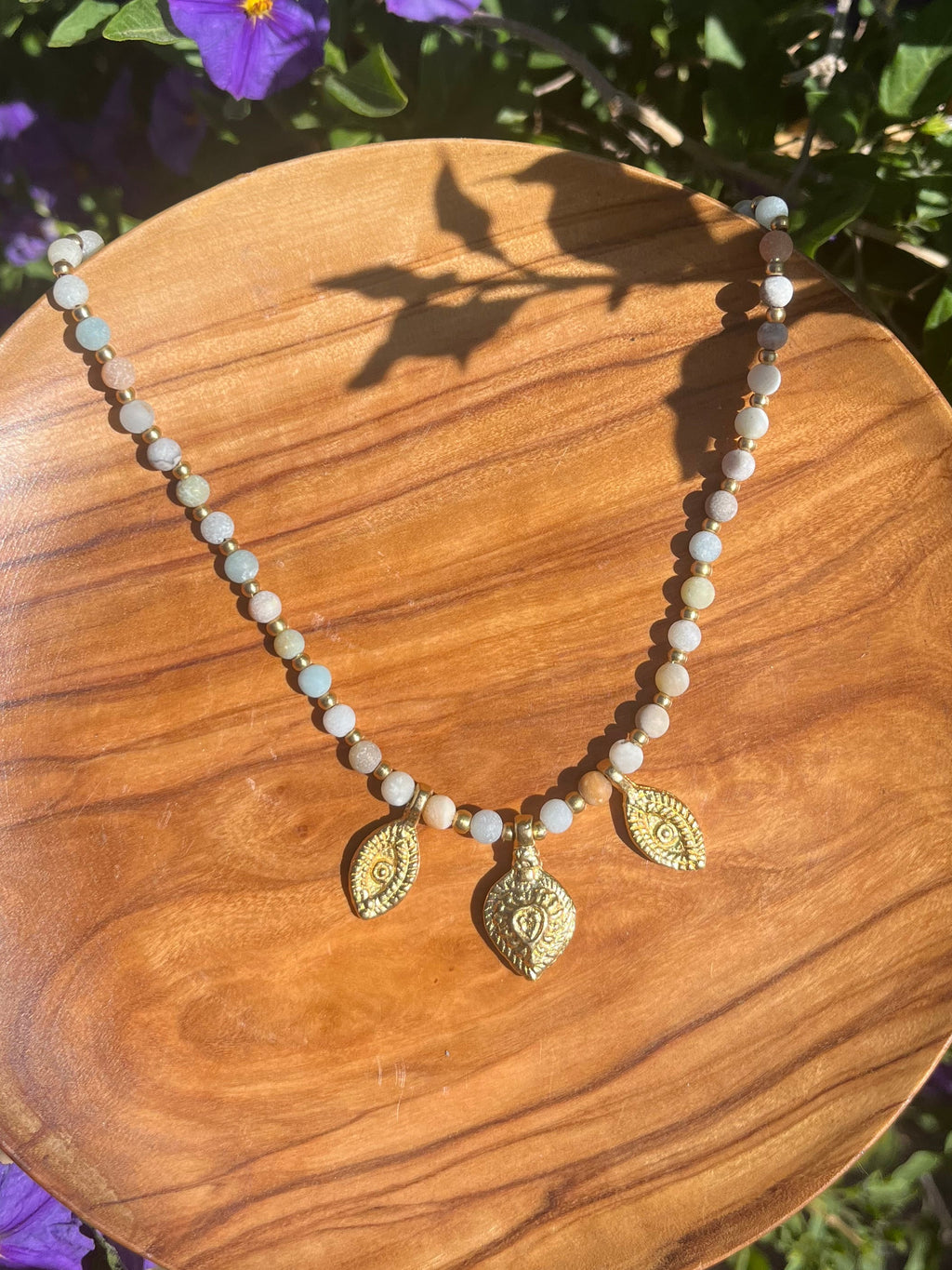 Amazonite Charm Necklace – Gold Brass & Natural Stone Beaded Necklace