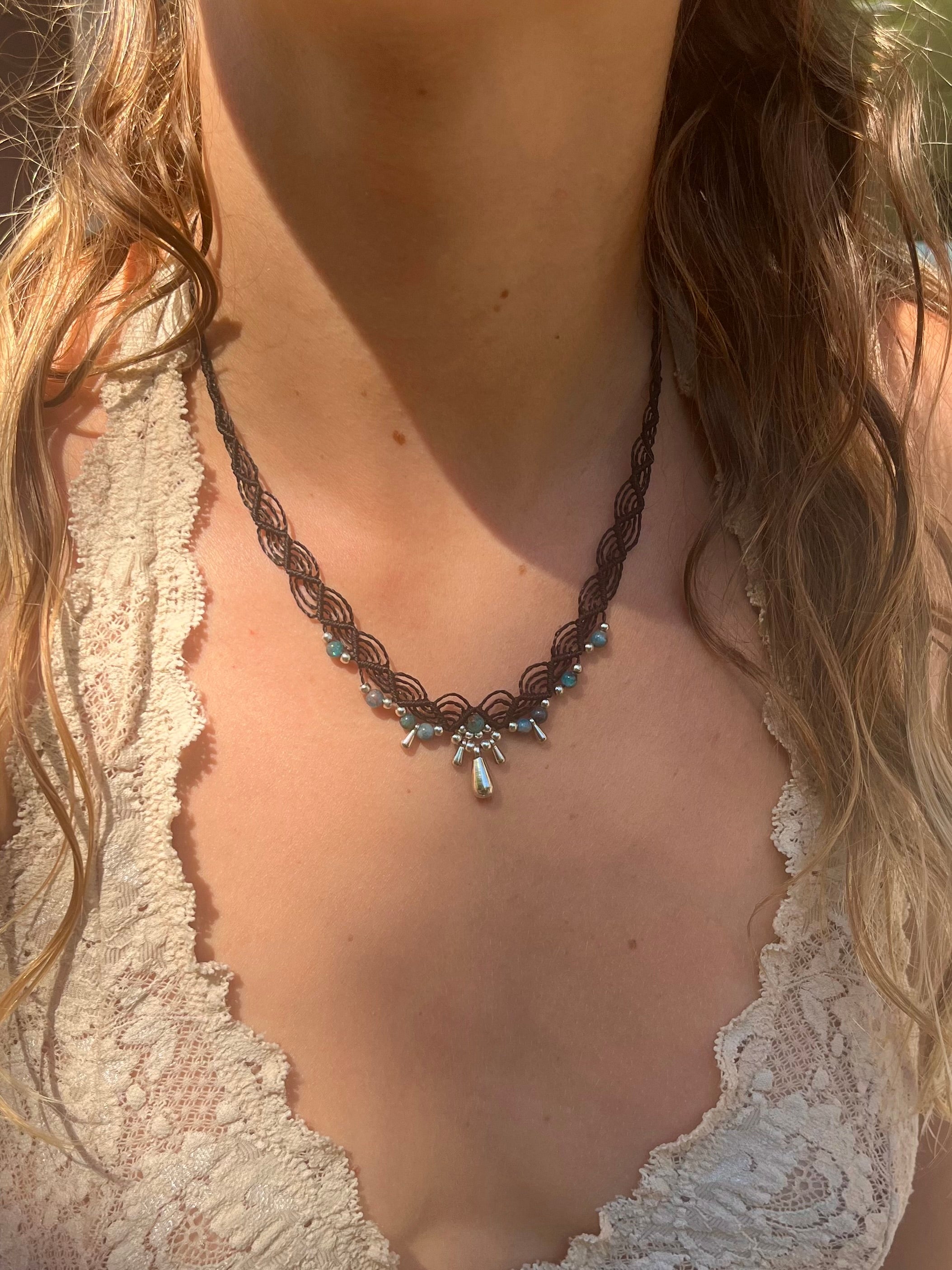 Macramé Choker with Apatite & Teardrop Charm