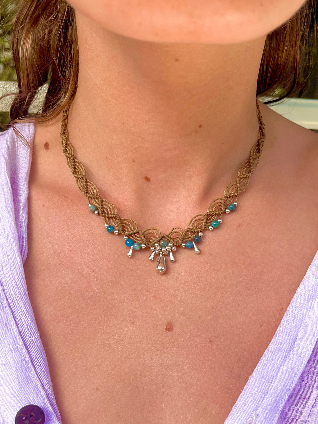 Macramé Choker with Apatite & Teardrop Charm