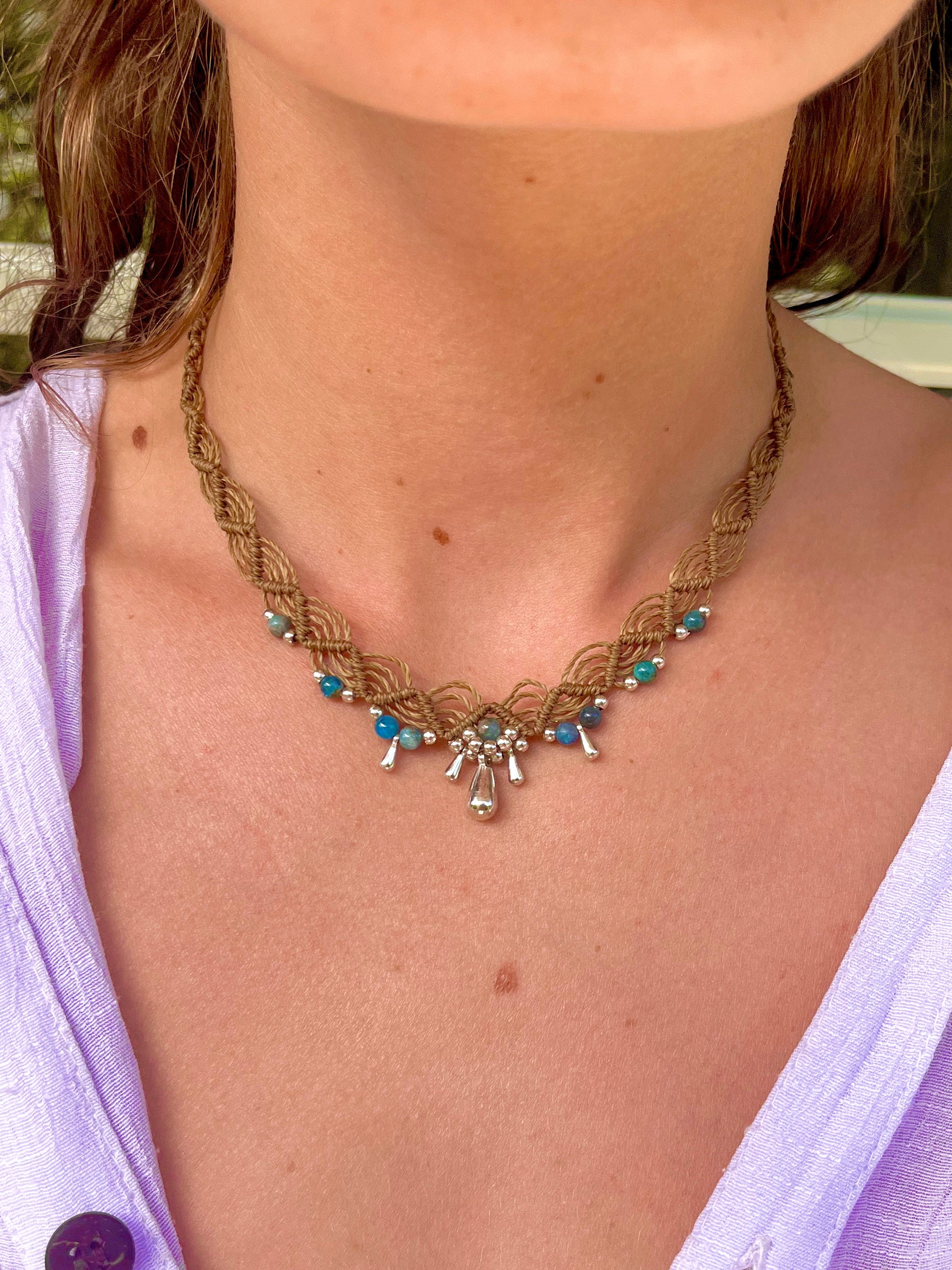 Macramé Choker with Apatite & Teardrop Charm