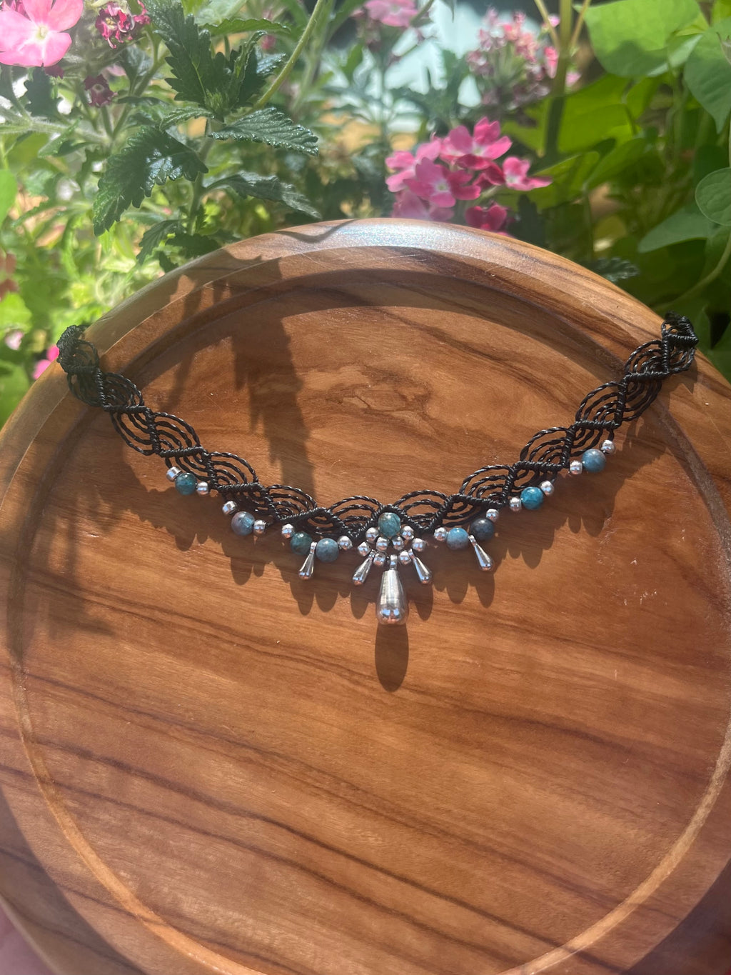 Macramé Choker with Apatite & Teardrop Charm