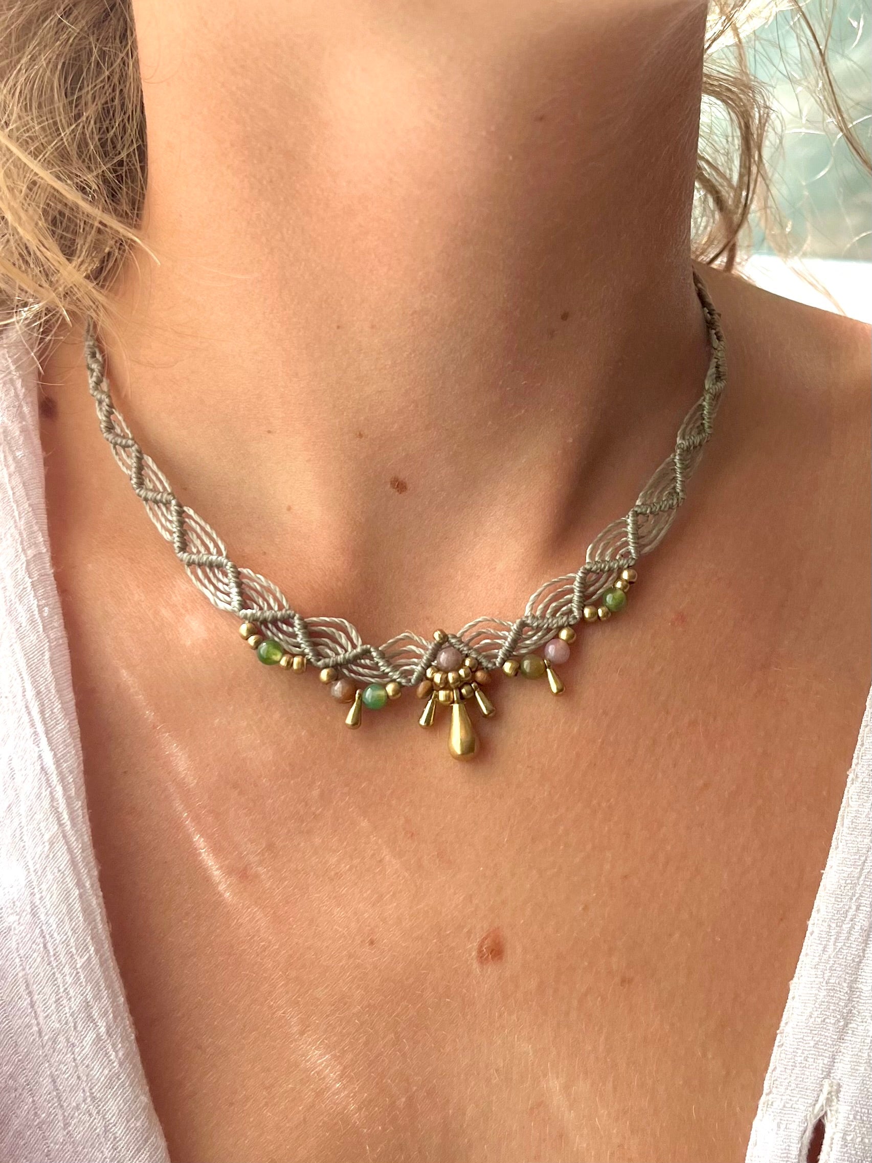 Boho choker necklace with indan agate stones🦋🍃☀️🌸