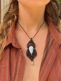 Adjustable Boho Statement Necklace with Rainbow Moonstone