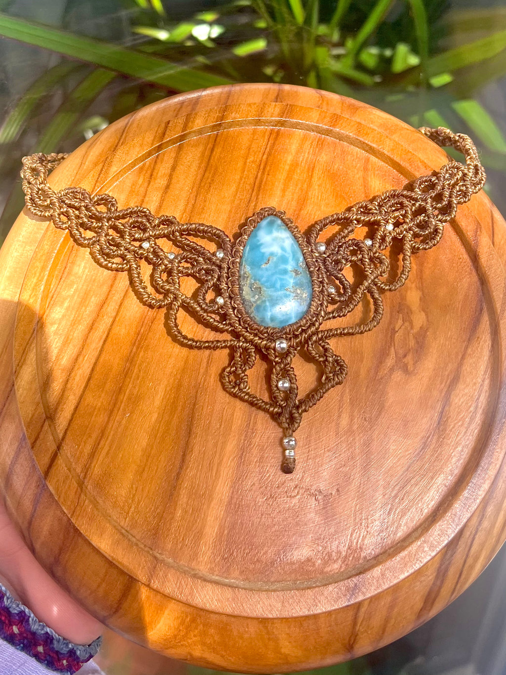 Larimar Statement Choker with Silver Brass Beads