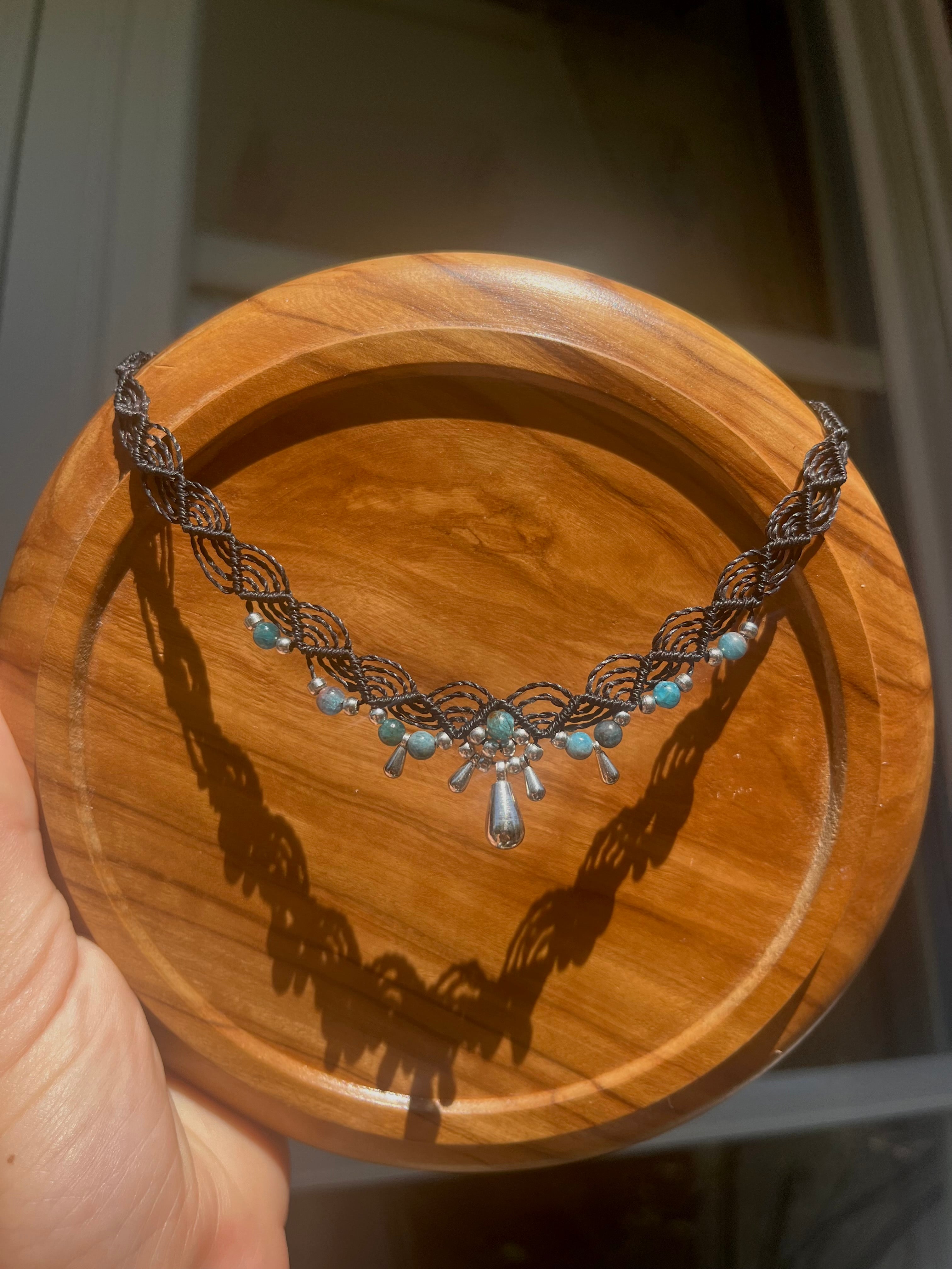 Macramé Choker with Apatite & Teardrop Charm