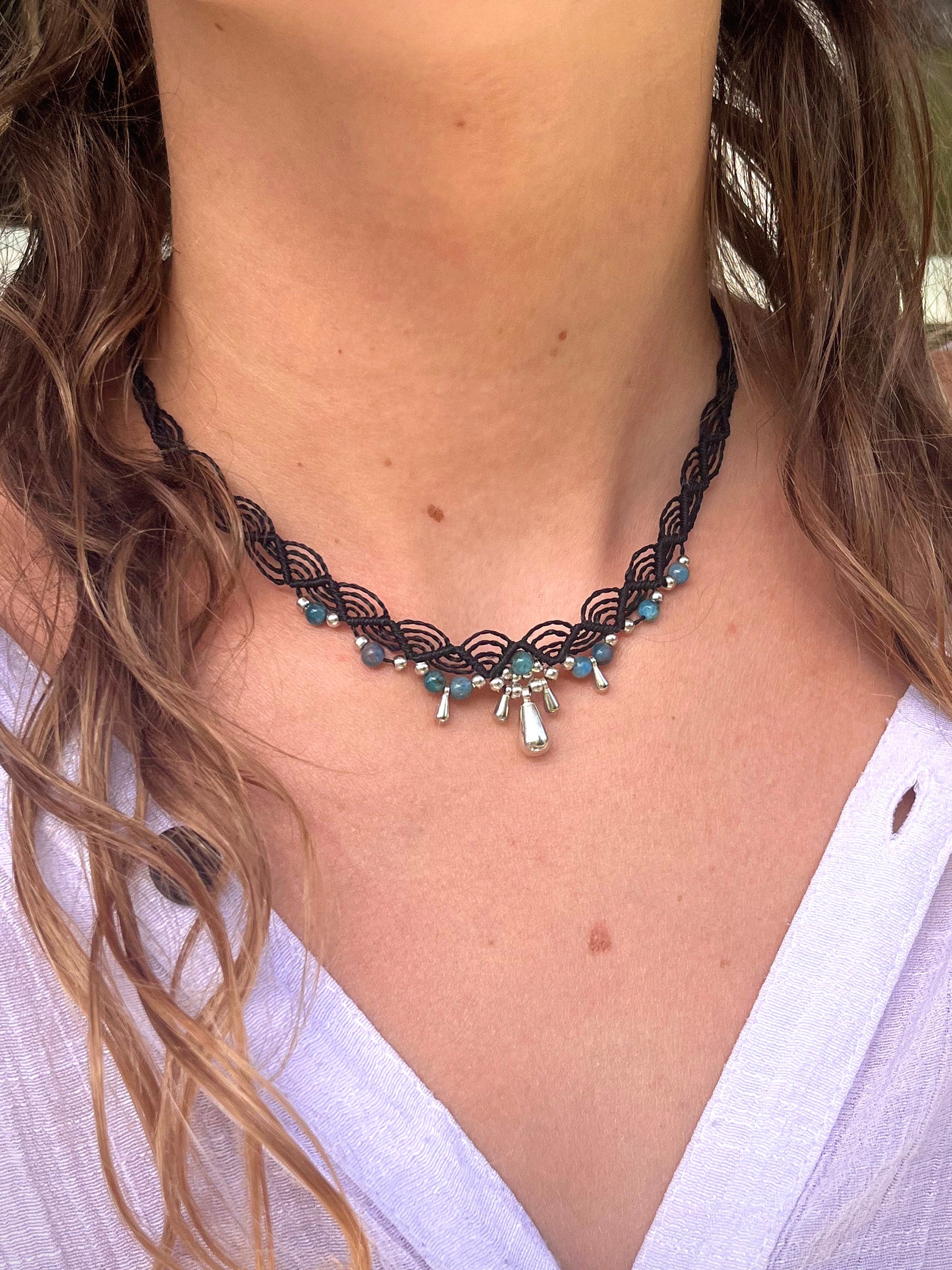 Macramé Choker with Apatite & Teardrop Charm
