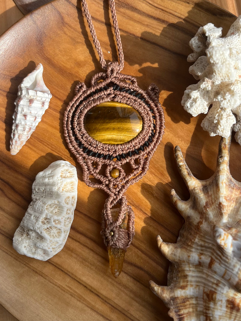 Tiger Eye & Clear Quartz Macrame Necklace