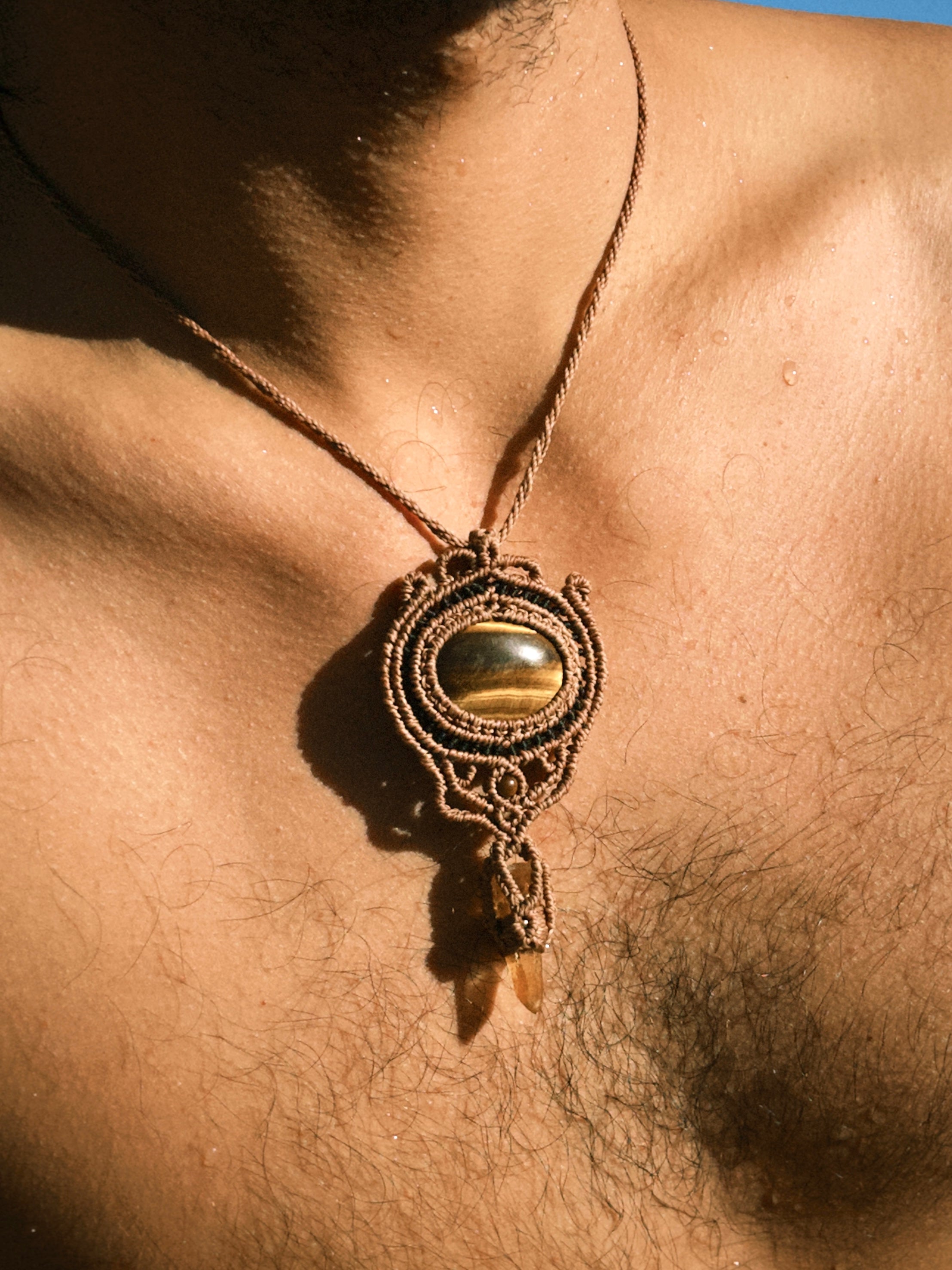 Tiger Eye & Clear Quartz Macrame Necklace