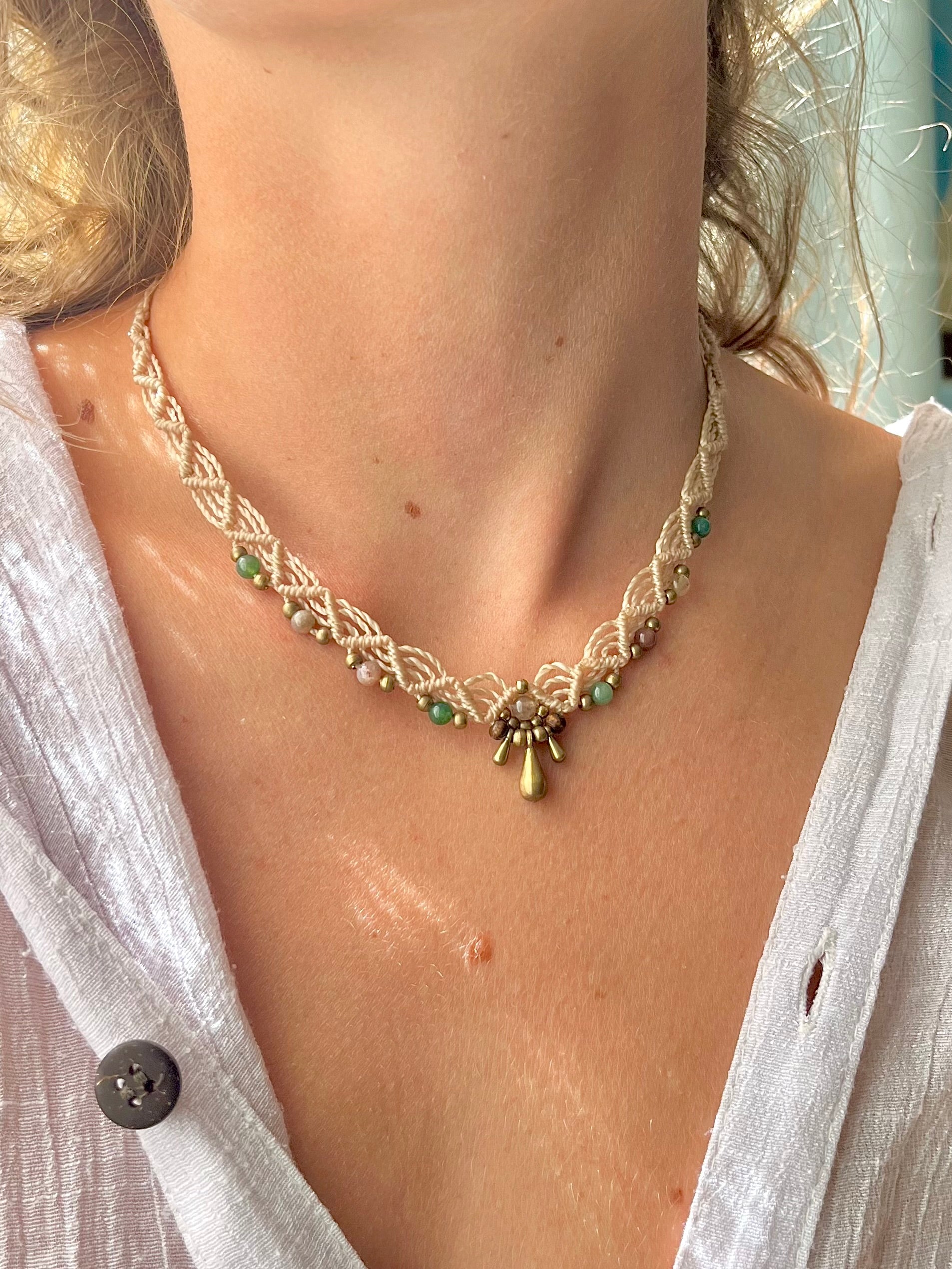 Boho choker necklace with indan agate stones🦋🍃☀️🌸