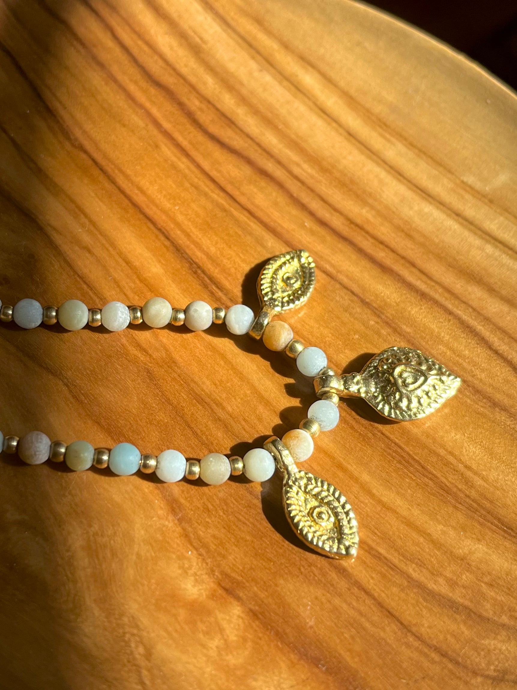 Amazonite Charm Necklace – Gold Brass & Natural Stone Beaded Necklace