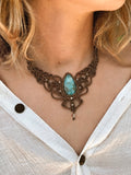 Larimar Statement Choker with Silver Brass Beads