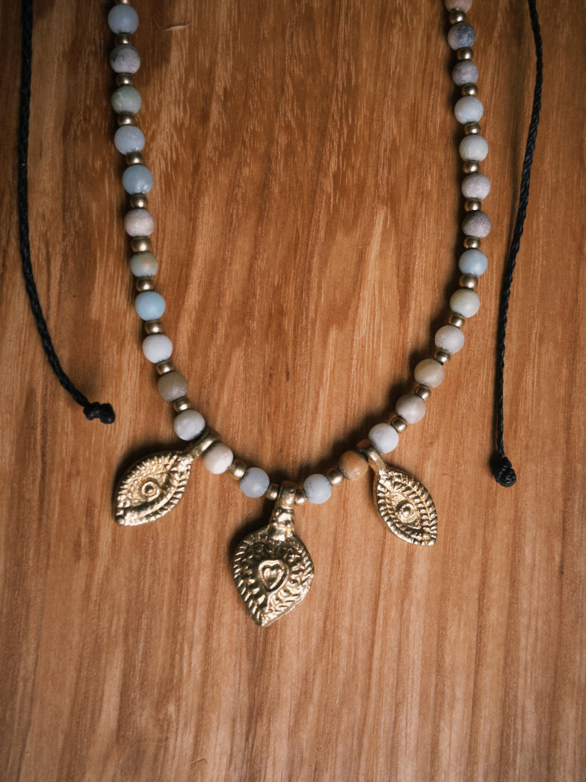 Amazonite Charm Necklace – Gold Brass & Natural Stone Beaded Necklace