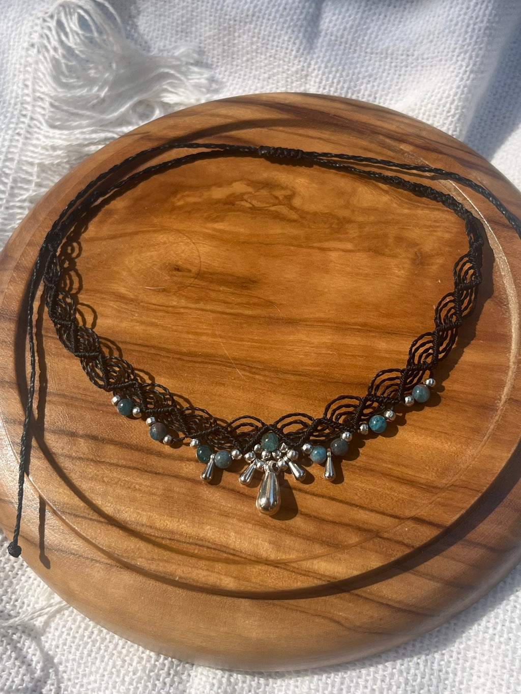 Macramé Choker with Apatite & Teardrop Charm