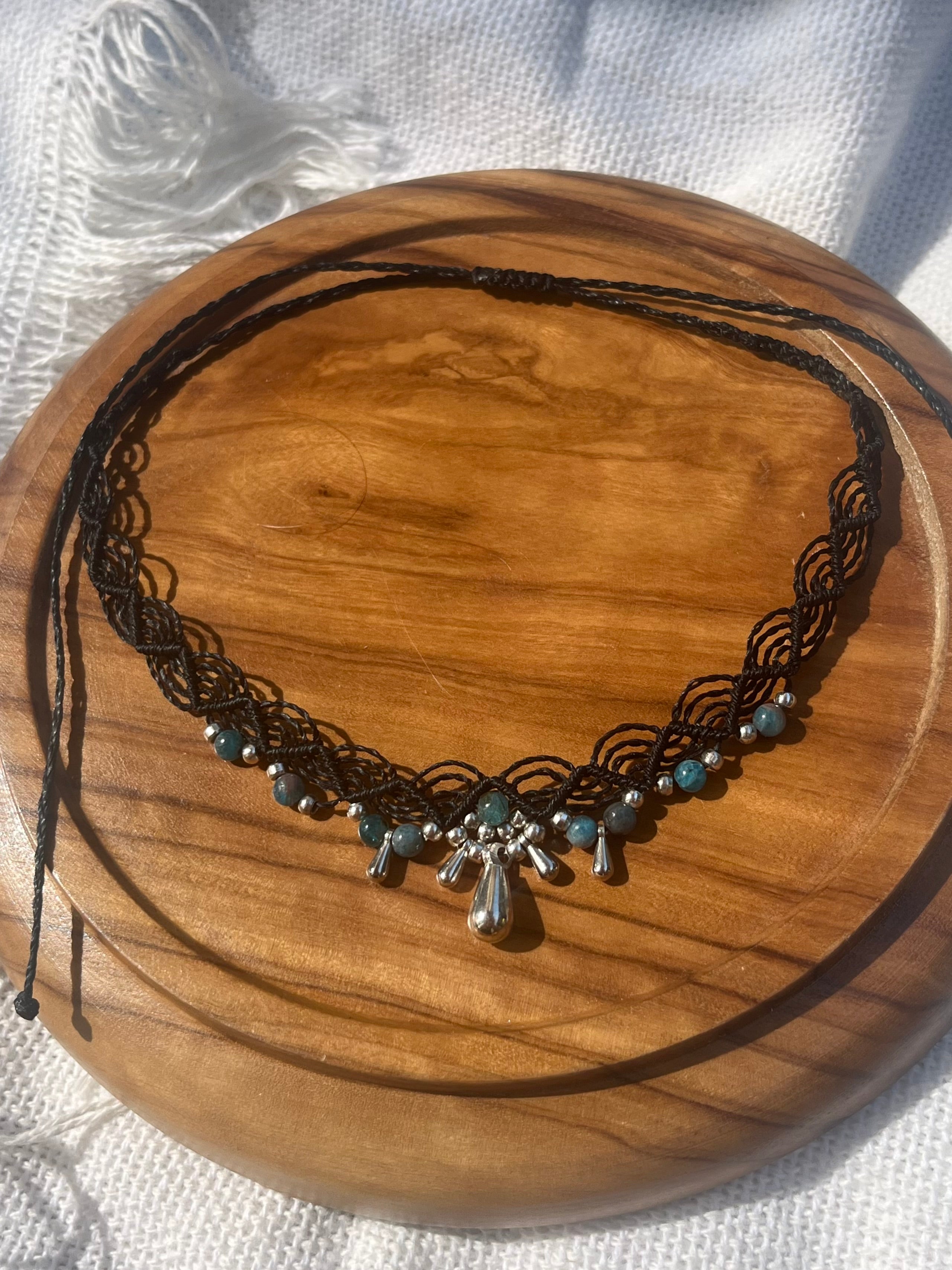 Macramé Choker with Apatite & Teardrop Charm