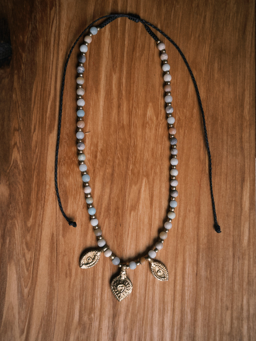 Amazonite Charm Necklace – Gold Brass & Natural Stone Beaded Necklace