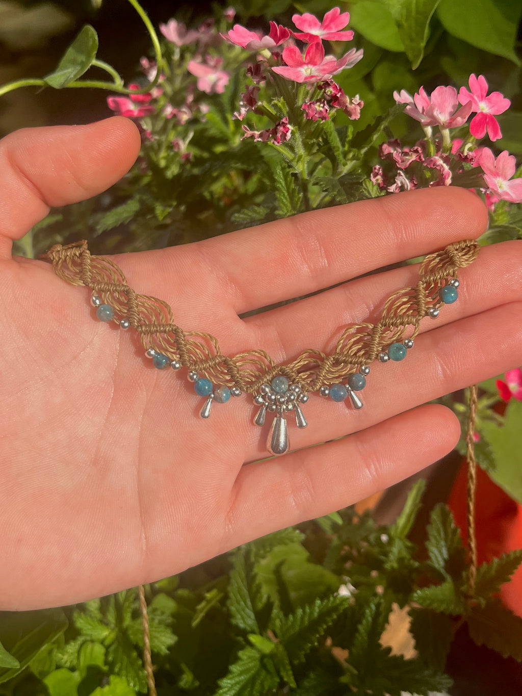 Macramé Choker with Apatite & Teardrop Charm