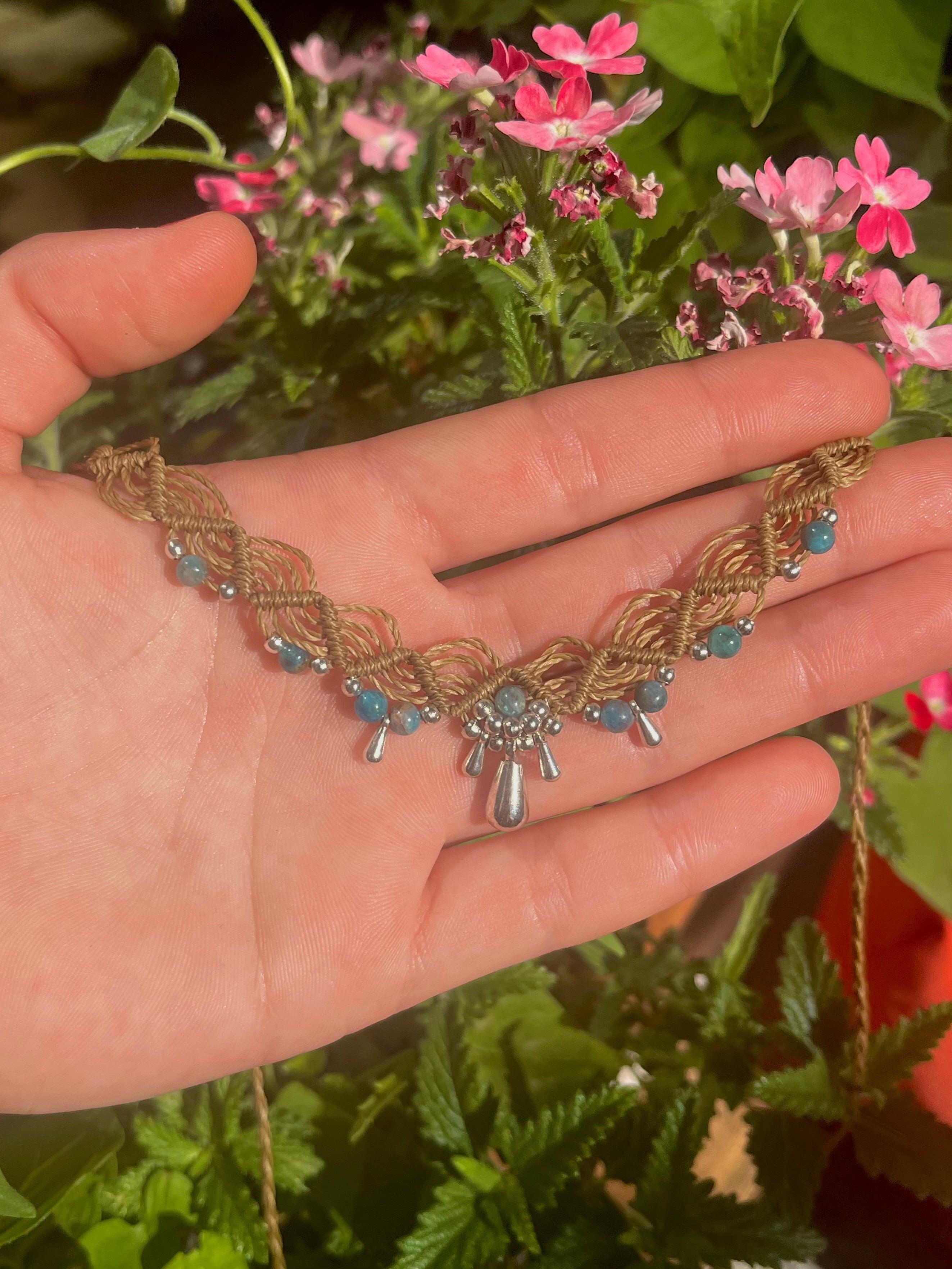 Macramé Choker with Apatite & Teardrop Charm