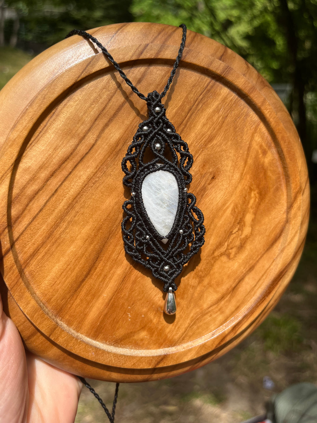 Adjustable Boho Statement Necklace with Rainbow Moonstone