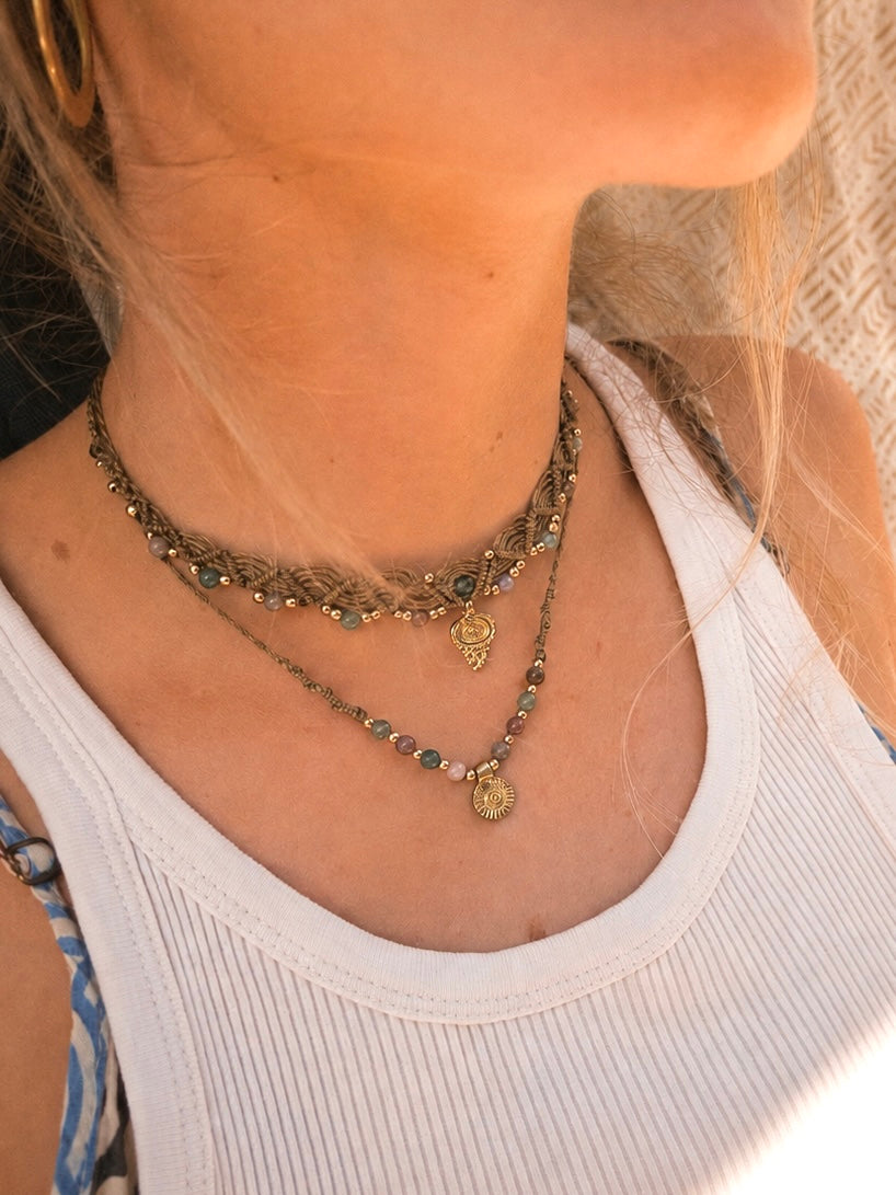 Boho Necklace Set • Indian Agate Gemstone Jewelry