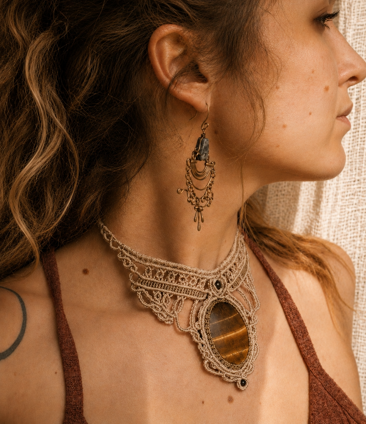 Statement Necklace with Tiger Eye Stone